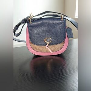 Coach Navy and Pink Crossbody Bag with Signature Brown Accent